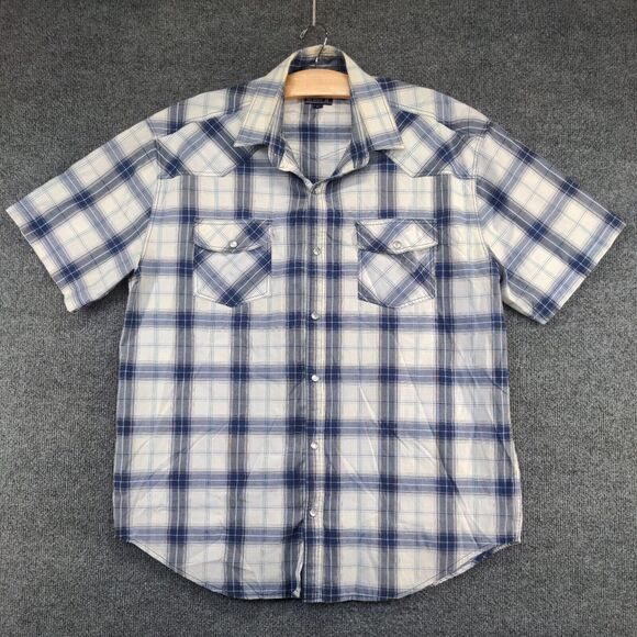 RK Brand Men's Western Snap Shirt Multi Large Short Sleeve Plaid Pockets - Picture 2 of 12
